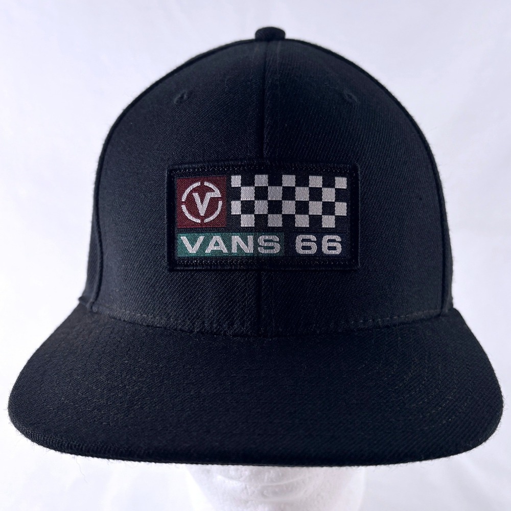 Vans 66 Checkerboard Patch Surf Skate Flat Bill Black‎ Snapback Hat Cap